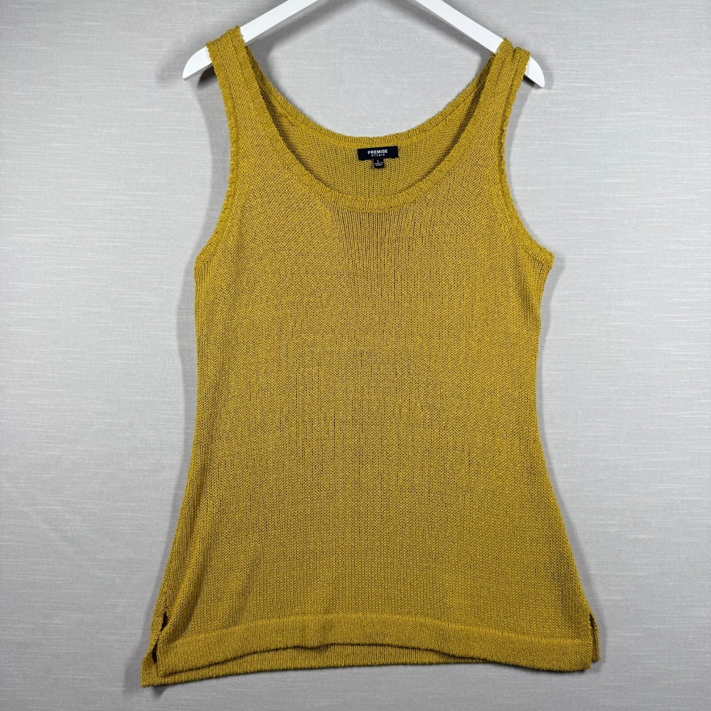 Premise Studio Tank Top Women L Yellow Mustard Knit Minimalist Boho Effortless